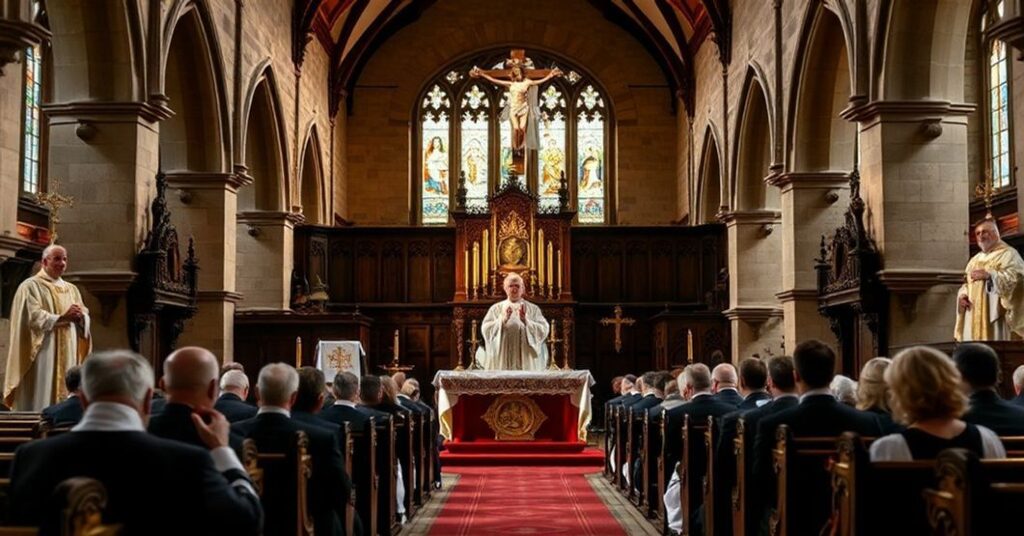 Wierni uczestniczą w tradycyjnej mszy św. w starożytnej brytyjskiej katedrze