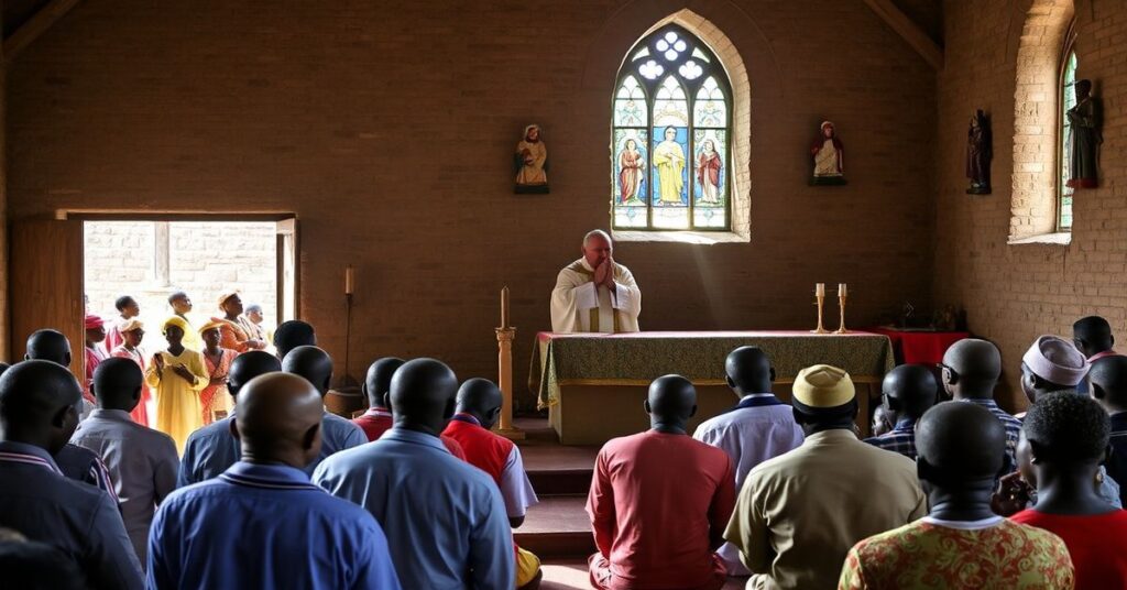 Tradycyjna msza w Kambończyku w tradycyjnym kościele katolickim