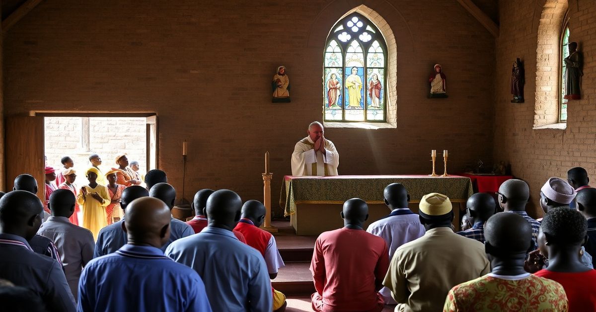 Tradycyjna msza w Kambończyku w tradycyjnym kościele katolickim