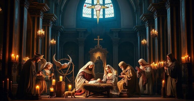 Tradycyjna szopka betlejemska w kościele z wrażliwym podkreśleniem tajemnicy Wcielenia