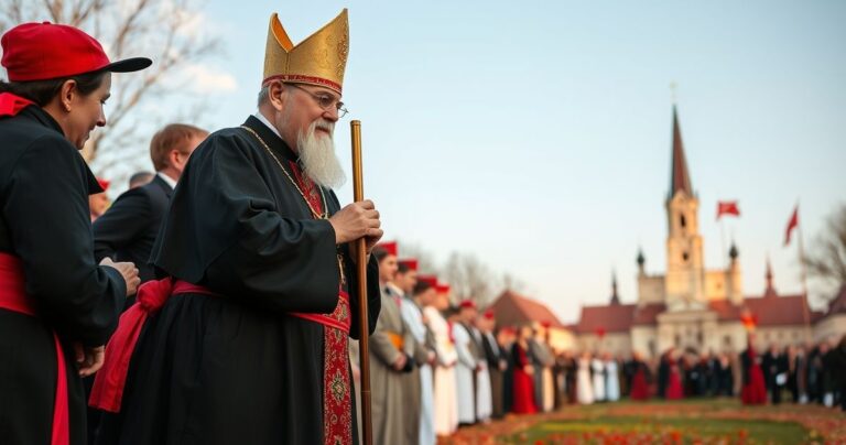 Fotografia przedstawiająca tradycyjną katolicką mszę w klasztorze klarysek, z kapłanem i wiernymi w modlitwie, w atmosferze pobożności i skupienia.