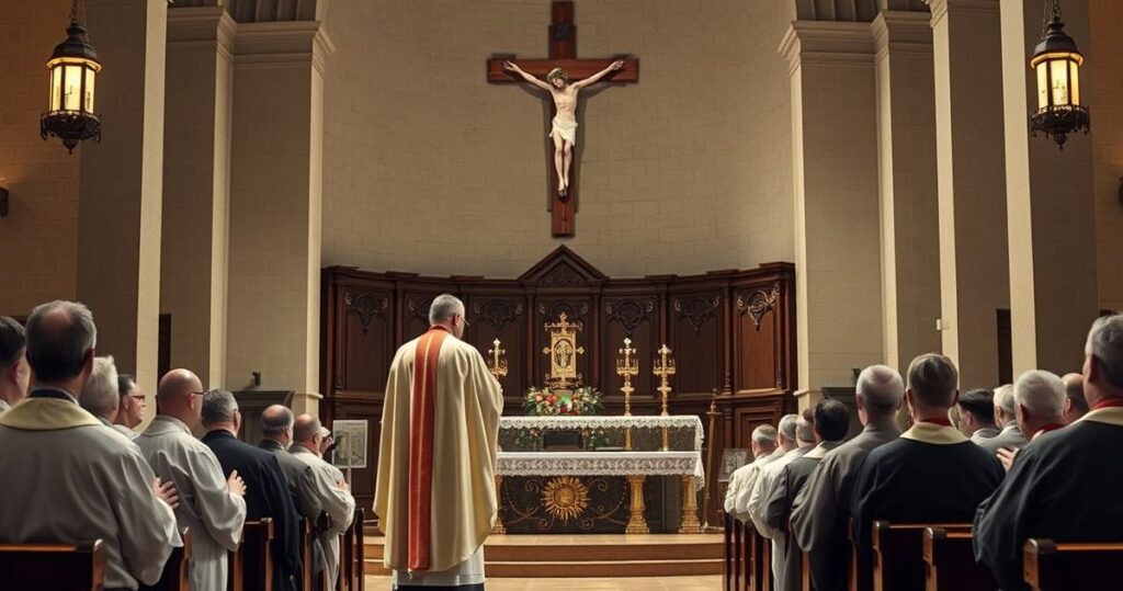 Tradycyjny katolicki obraz przedstawiający kapłana podczas liturgii w kontekście krytyki nowoczesnych tendencji w kanonizacji