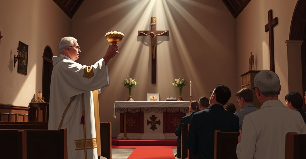 Tradycyjne katolickie nabożenstwo z księżm celebrowanym w starokatolickim koście, z przejawem prawdziwej adoracji i szacunku do Najświętszego Sakramentu