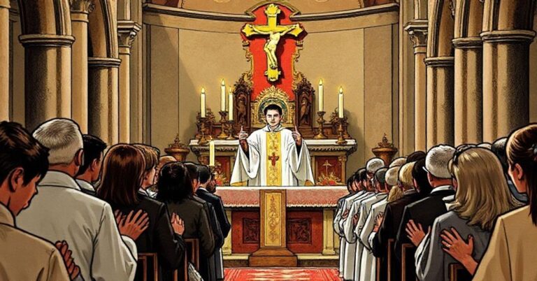 Sobór katolicki z tradycyjnym nabożeństwem, podkreślający władzę królewską Chrystusa i głęboką pobożność