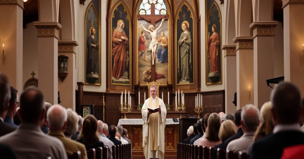 Sobór katolicki z tradycyjnym nabożeństwem, podkreślającym autentyczną wiarę katolicką i odrzucający ekumenizm i modernizm.