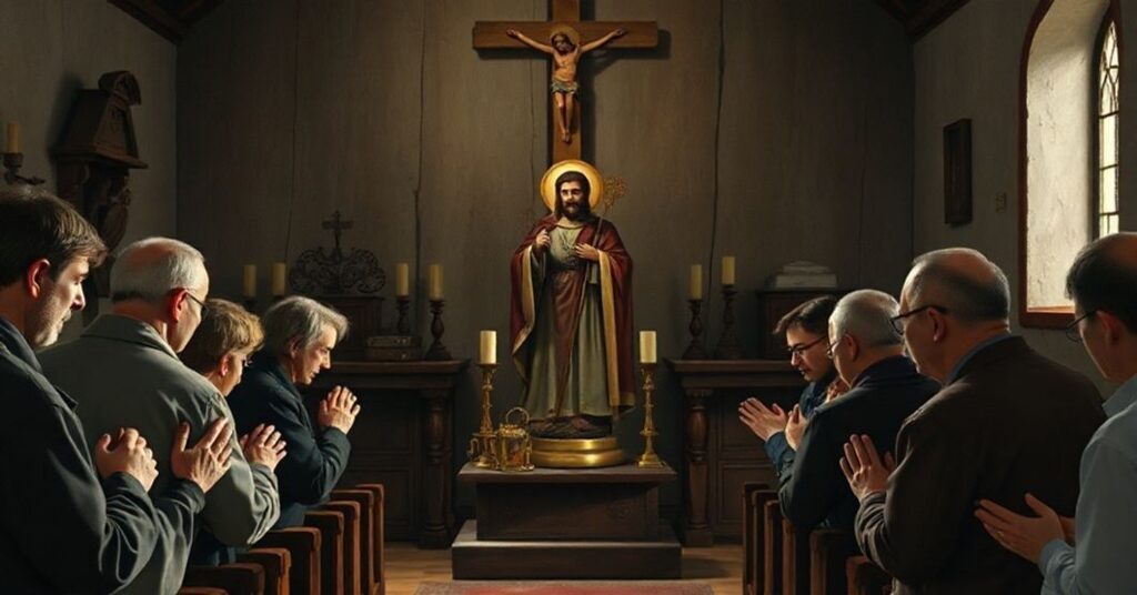 Tradycyjne sanktuarium św. Andrzeja Boboli w Strachocinie przedstawiające pokorne modlitwy i prawdziwą pobożność katolicką.