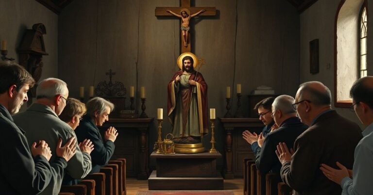 Tradycyjne sanktuarium św. Andrzeja Boboli w Strachocinie przedstawiające pokorne modlitwy i prawdziwą pobożność katolicką.