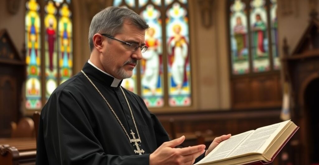 Koncepcja tradycyjnego katolickiego kapłana w kościele, wyrażającego powagę i wierność naukom Kościoła, symbolizującego sprzeciw wobec modernistycznej herezji