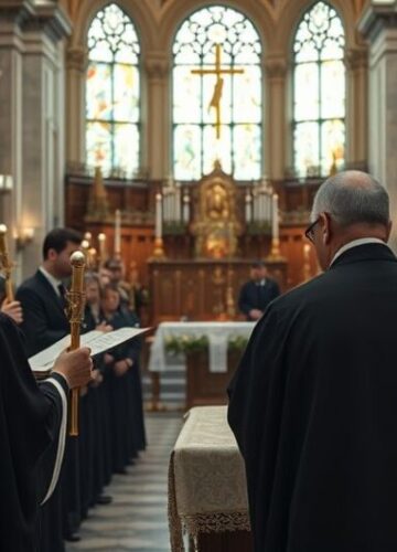 Tradycyjny katolicki pogrzeb z kapłanem i rodziną Rekreacja katolickiego pogrzebu z kapłanem, pochówkiem i rodziną, ukazująca szacunek dla tradycyjnych obrzędów cmentarnej liturgii