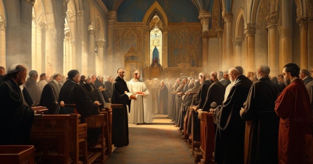 Tradycyjny kościół katolicki z tradycyjną Mszą św. w centrum uwagi.