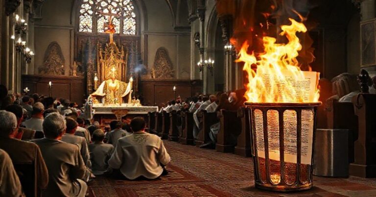 Sobótni Tradycyjny Mszał św. w Kościele katolickim z księdzem w bogato zdobionych szatach liturgicznych i klaszczącymi wiernymi.