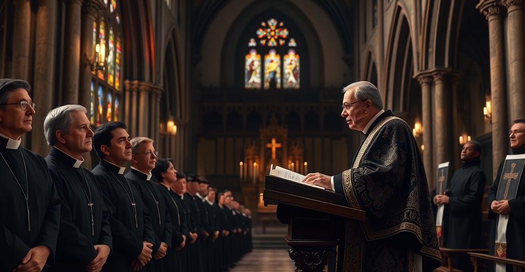 Sanktuarium katolickie z duchowym kapłanem, tradycyjne wnętrze kościoła, powaga i czystość liturgii, odzwierciedlenie wierności nauczaniu katolickiemu, krytyka modernizmu