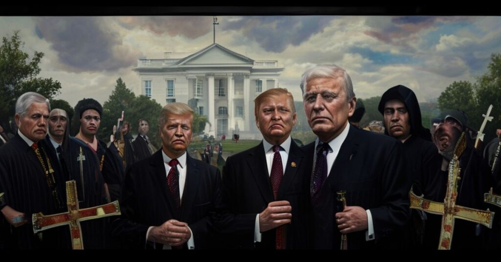 Portret Donalda Trumpa i Roberta F. Kennedy Jr. w smutnej scenie z demonstrancką obroną życia