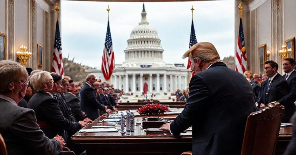 Donald Trump podpisuje ustawę kończącą shutdown USA w 2025 roku z Republikańską delegacją kongresmenów w Gabinecie Owalnym.