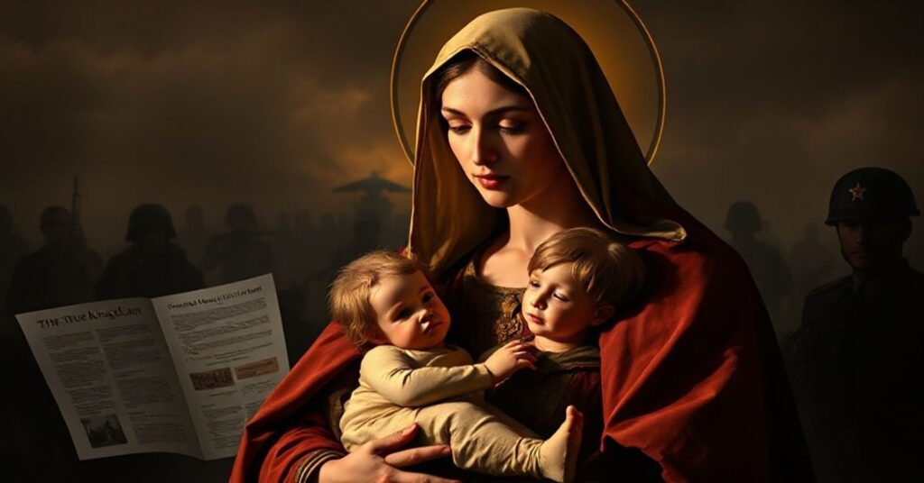 Matka Boska z Dzieciątkiem Jezusa jako symbol prawdziwego Królestwa Chrystusowego w kontrastie z cieniutkim światem politycznym planu pokojowego Trumpa