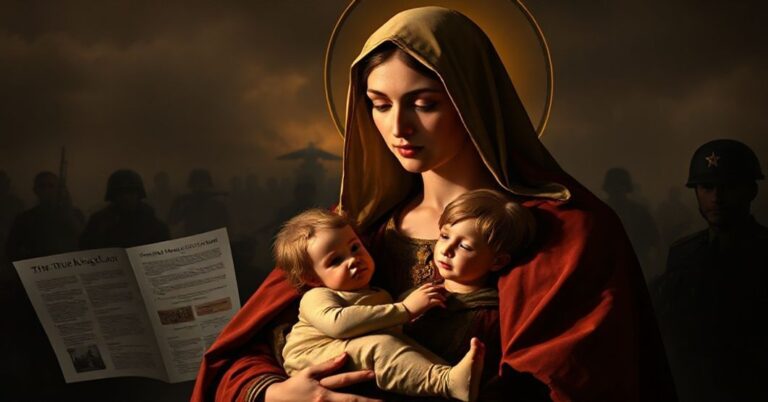 Matka Boska z Dzieciątkiem Jezusa jako symbol prawdziwego Królestwa Chrystusowego w kontrastie z cieniutkim światem politycznym planu pokojowego Trumpa