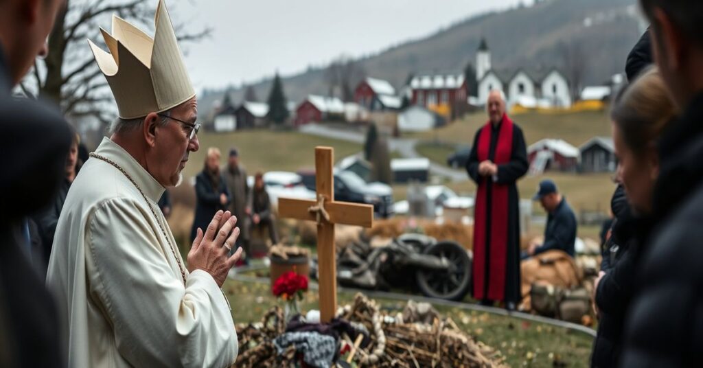 Katolicki ksiądz modli się w Tumbler Ridge po strzelaninie