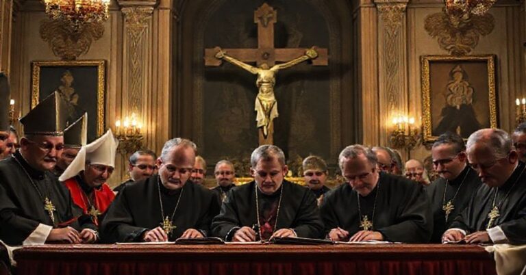 Zdradziecki moment podpisywania ekumenicznego oświadczenia przez ukraińskich „zwierzchników” religijnych w 2025 roku.