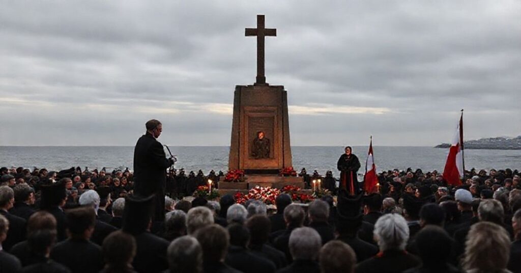 Uroczystość upamiętniająca masakrę grudniową w Gdyni z udziałem Prezydenta Karola Nawrockiego i kapłanów w tradycyjnych szatach liturgicznych.