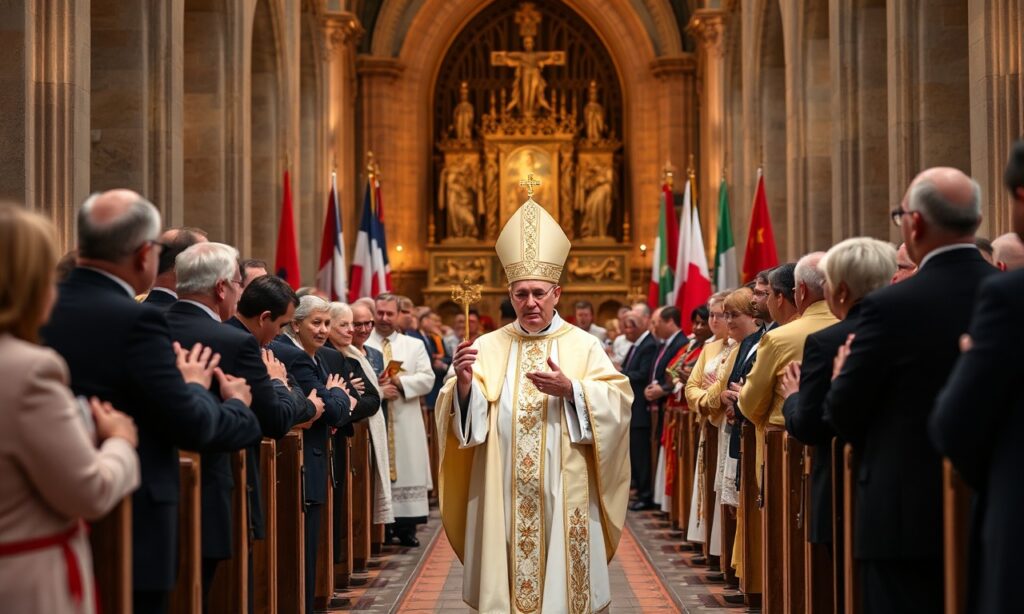 Uroczysta Msza święta w Archikatedrze Lubelskiej podczas obchodów 235. rocznicy uchwalenia Konstytucji 3 Maja z udziałem abpa Stanisława Budzika i władz cywilnych oraz wojskowych.
