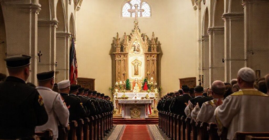 Uroczystość ku czci ks. mjr. Mieczysława Janasa w kościele franciszkanów z udziałem ks. płk. Zbigniewa Kępy.