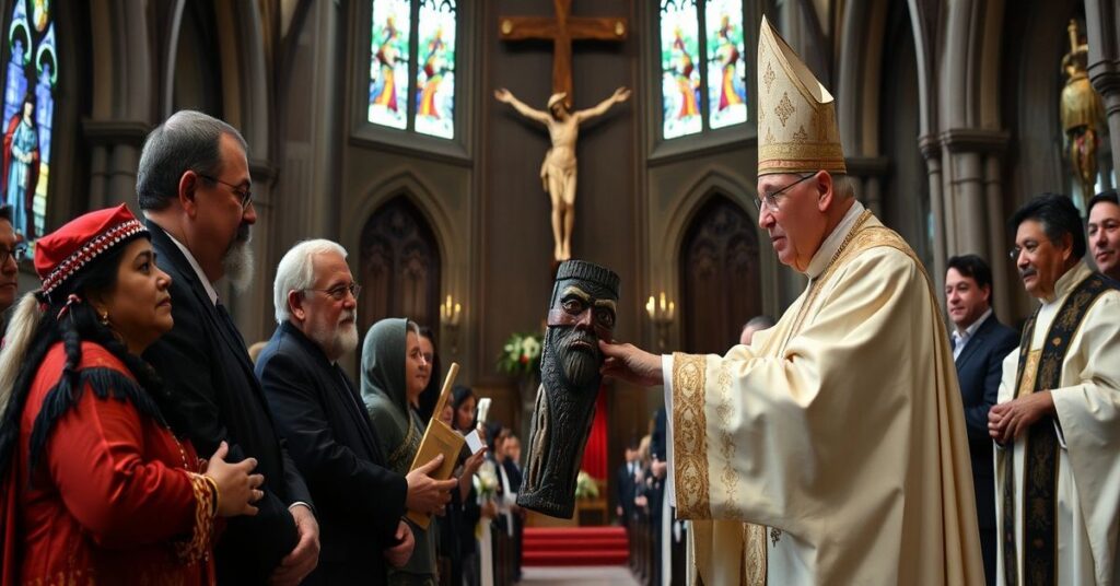 Uroczystość w Montrealu przekazania przedmiotów kultu pogańskiego z Muzeów Watykańskich przez neokatolicki biskup