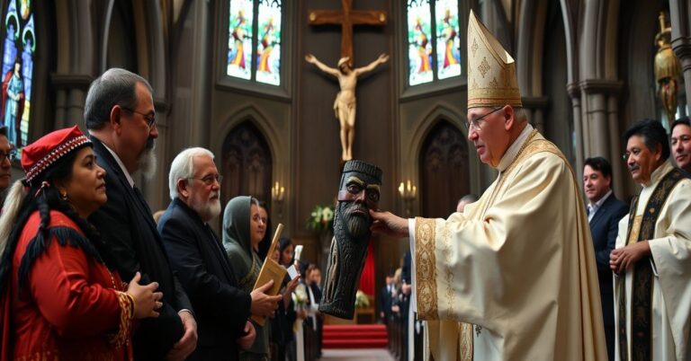 Uroczystość w Montrealu przekazania przedmiotów kultu pogańskiego z Muzeów Watykańskich przez neokatolicki biskup