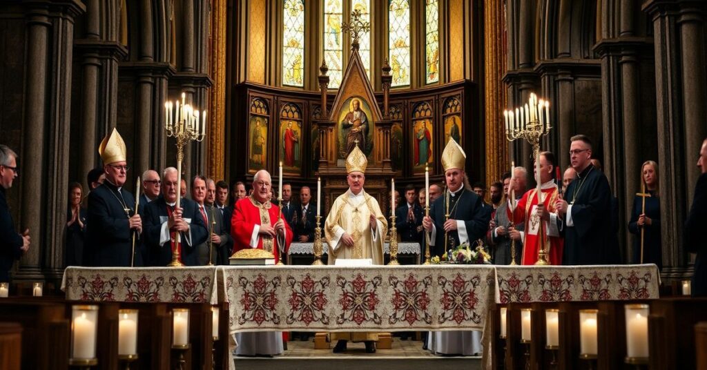 Uroczystość w katedrze gnieźnieńskiej z udziałem fałszywych biskupów podczas „mszy” nowego porządku w 100. rocznicę śmierci kardynała Edmunda Dalbora.