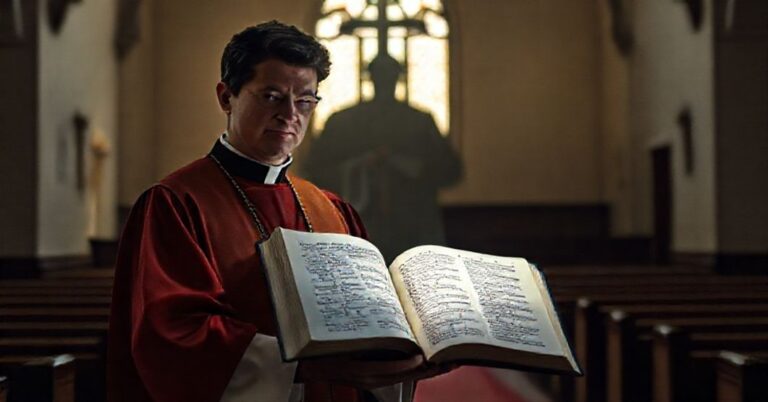 Sobór katolicki z Biblią w ręku symbolizujący atak na prawo Boże