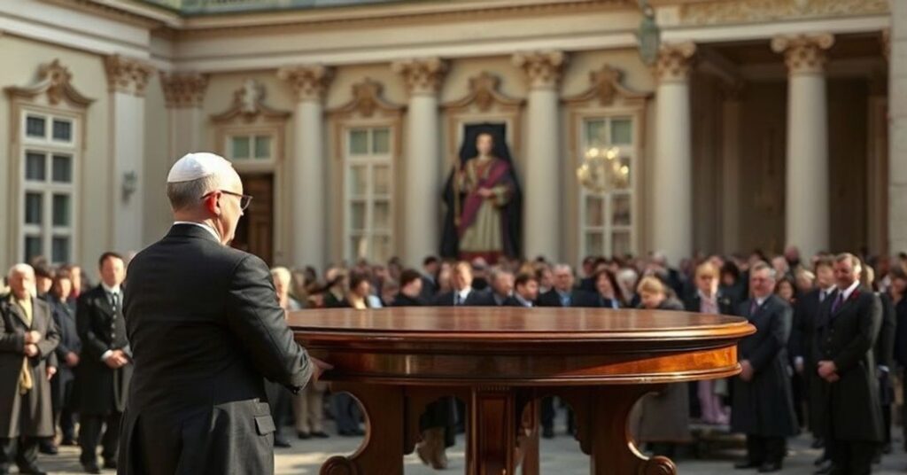 Zdjęcie przedstawiające usunięcie Okrągłego Stołu z Pałacu Prezydenckiego w Warszawie przez Karola Nawrockiego.