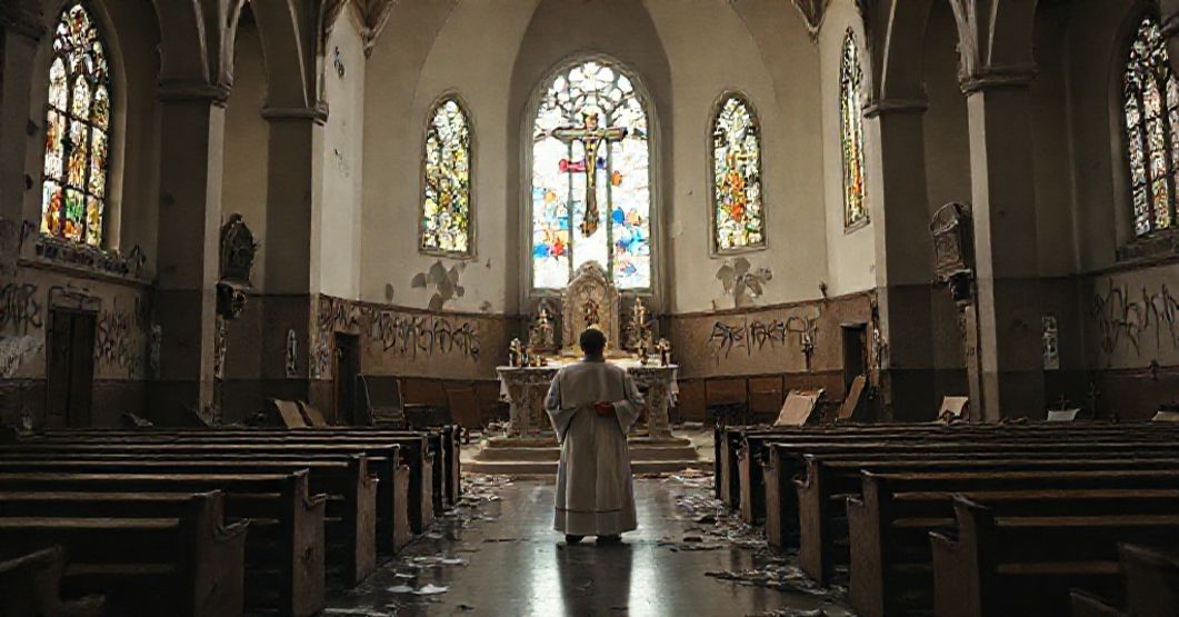 Ataki na kościoły w USA jako owoc apostazji posoborowych struktur Uszkodzony kościół katolicki w USA z widocznymi oznakami wandalizmu i profanacji