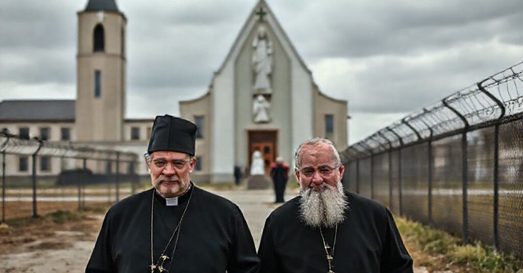 Scena uwolnienia księdza Henryka Akałatowicza i księdza Andrzeja Juchniewicza z biało-ruskiego więzienia przy udziale watykańskiego kardynała Claudio Gugerottiego.