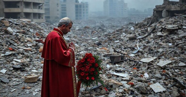 Uzurpator "Leo XIV" modli się nad ruinami wybuchu w porcie bejruckim, otoczony rodzinami ofiar poszukujących sprawiedliwości