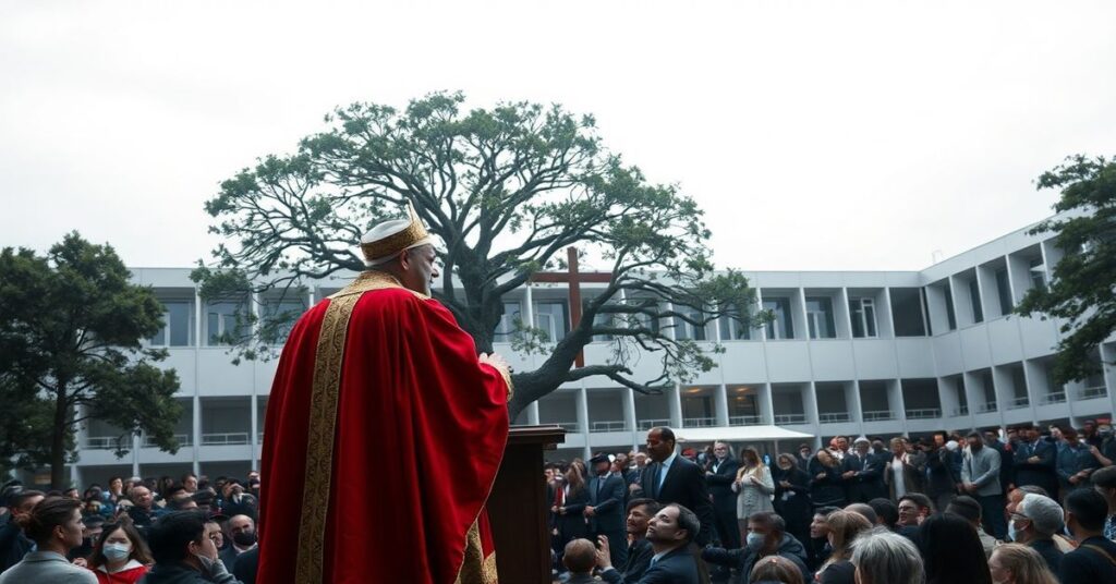 Uzurpator Leon XIV podczas inauguracji kampusu uniwersyteckiego w Gwinei Równikowej
