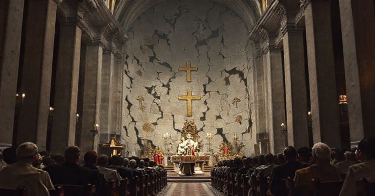 Wnętrze Bazyliki Świętego Jana na Lateranie z modernistyczną homilią uzurpatora Leona XIV, przedstawiające zdewastowaną tradycyjną eklezjologię katolicką.