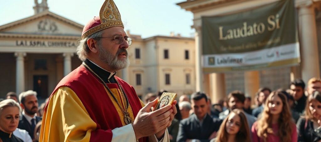 Portret uzurpatora Leonida XIV podczas przemówienia na Uniwersytecie La Sapienza w Rzymie