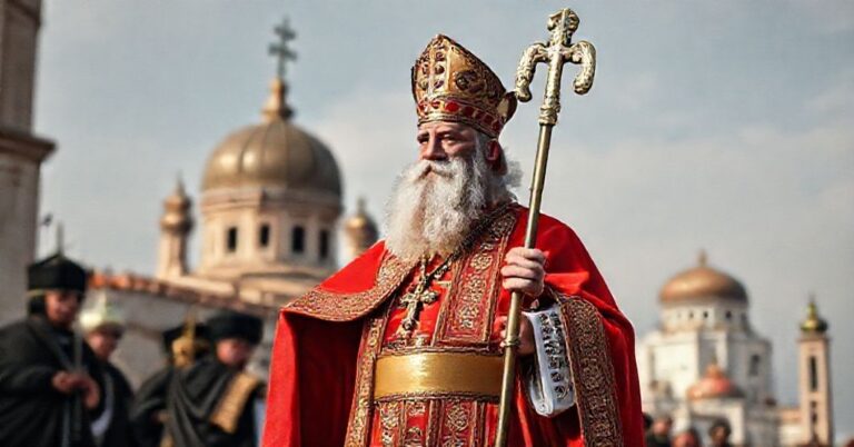 Uzurpator Leon XIV przemawia do libańskich biskupów przed znieczyszczonym modernistycznymi symbolami ołtarzem, symbolizując synkretyzm religijny i braterstwo bez Chrystusa.