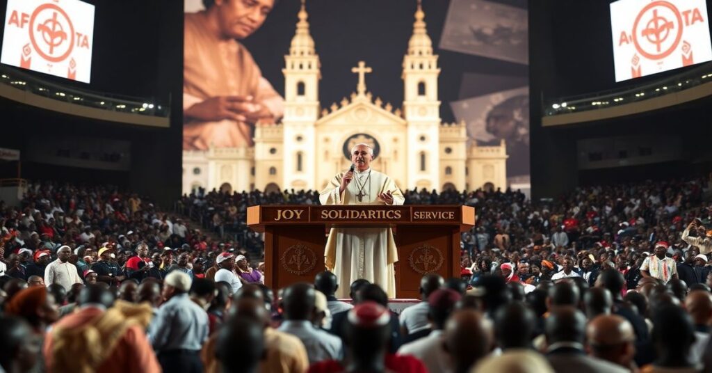 Fałszywy modernistyczny 'Papież' Leon XIV w Malabo podczas inscenizacji liturgicznej z 30 tys. osób