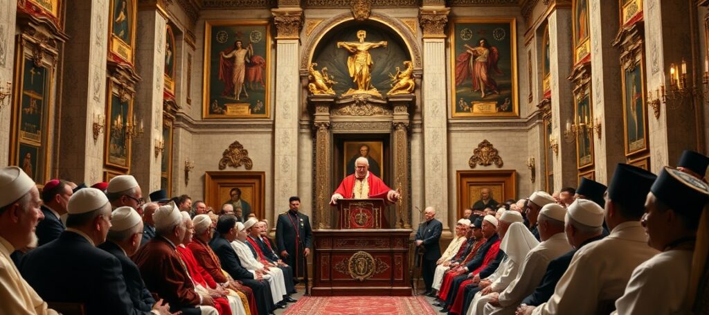 Uzurpator Leon XIV przemawia na spotkaniu międzyreligijnym w Watykanie z przedstawicielami katolickimi i muzułmańskimi