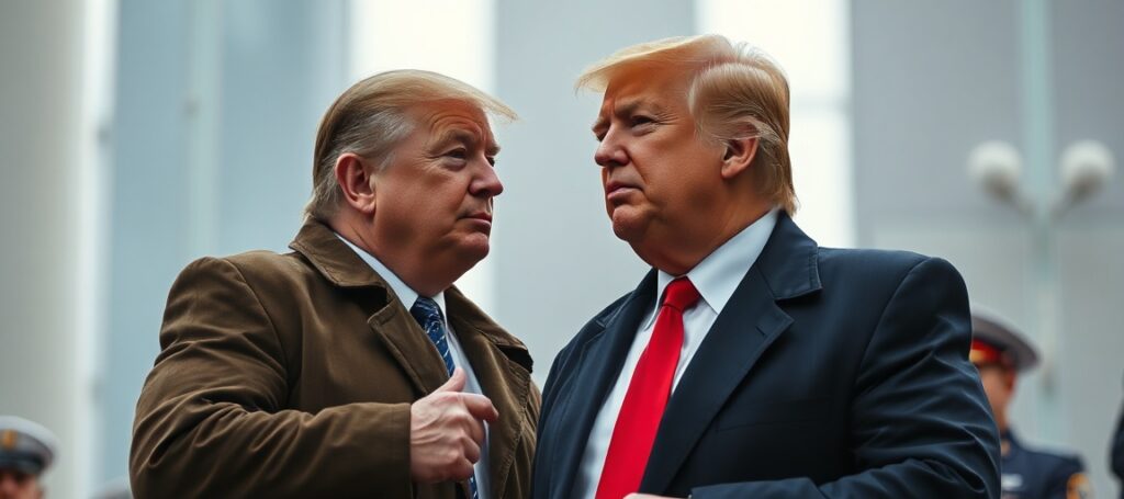 Uzurpator Leon XIV (Robert Prevost) w stroju papieskim przed Watykanem w kontekście kryzysu nuklearnego z Donaldem Trumpem i Brandonem Johnsonem