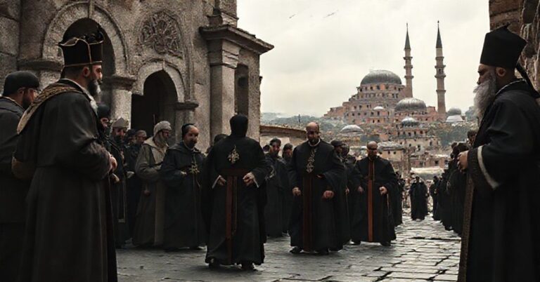 Zdjęcie przedstawiająca skandaliczną pielgrzymkę uzurpatora "Leona XIV" do Turcji i Libanu, z wizytą w meczecie i schismatycznymi liturgiami.