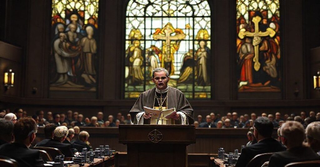 Uzurpator Robert Prevost ("Leon XIV") przemawia do europosłów EKR w Parlamencie Europejskim w Brukseli, promując herezję synkretyzmu judeochrześcijańskiego.