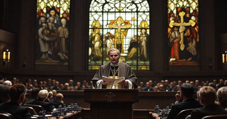 Uzurpator Robert Prevost ("Leon XIV") przemawia do europosłów EKR w Parlamencie Europejskim w Brukseli, promując herezję synkretyzmu judeochrześcijańskiego.