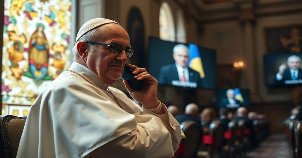 Uzurpator Leon XIV w biało-złotych papieskich szatach w Watykanie podczas rozmowy telefonicznej z prezydentami Izraela i Ukrainy w Wielki Piątek 2026 roku