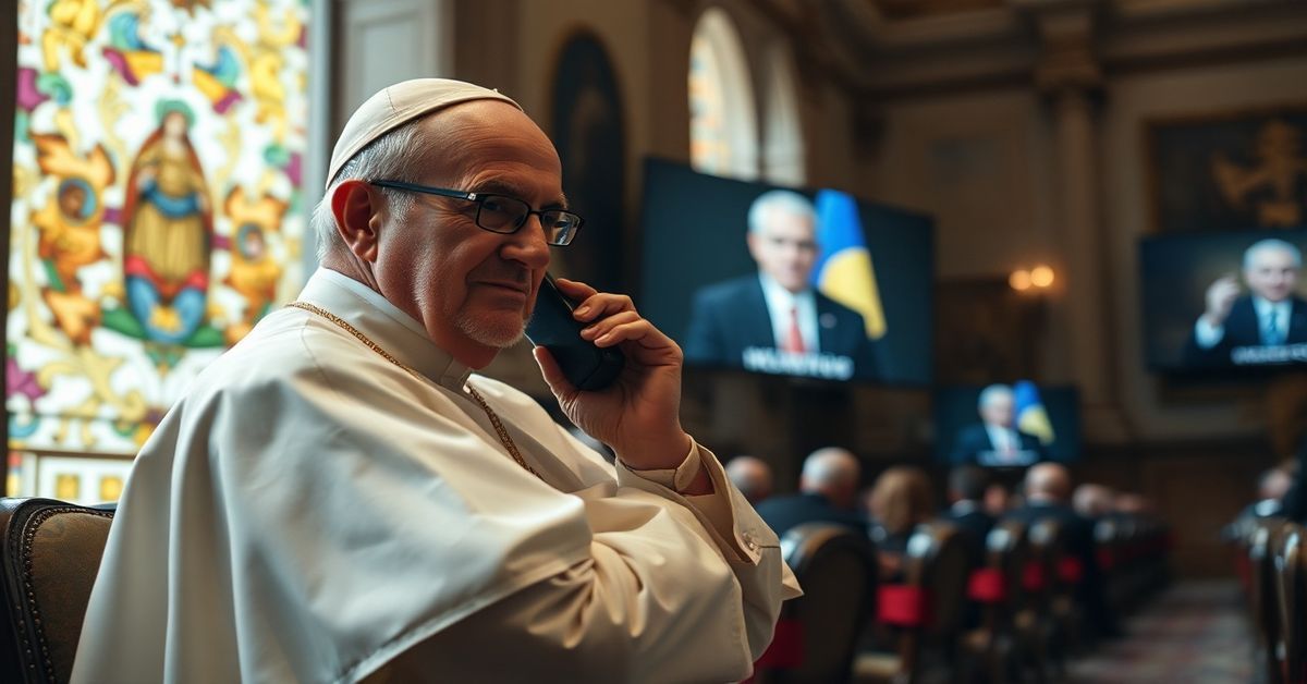 Uzurpator Leon XIV w biało-złotych papieskich szatach w Watykanie podczas rozmowy telefonicznej z prezydentami Izraela i Ukrainy w Wielki Piątek 2026 roku