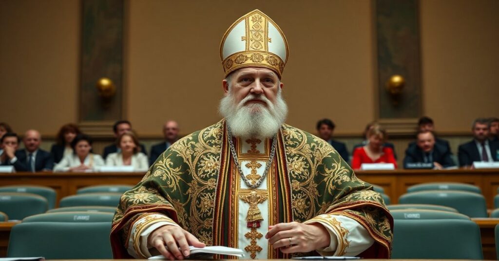 Zdjęcie przedstawiające 'papieża' Leona XIV podczas audiencji z delegacją Europejskiej Partii Ludowej w Parlamencie Europejskim w Watykanie.