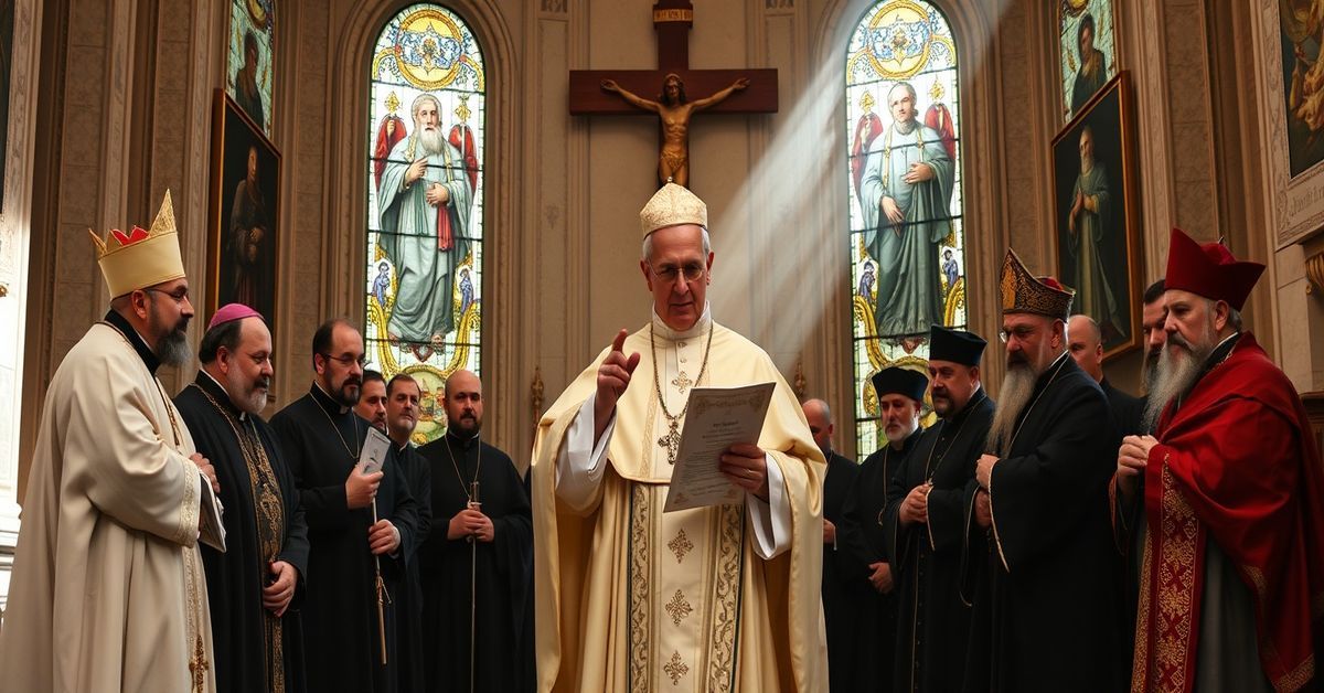 Scena w Watykanie z fałszywym papieżem Leo XIV i duchownymi schizmatycznych wspólnot wschodnich