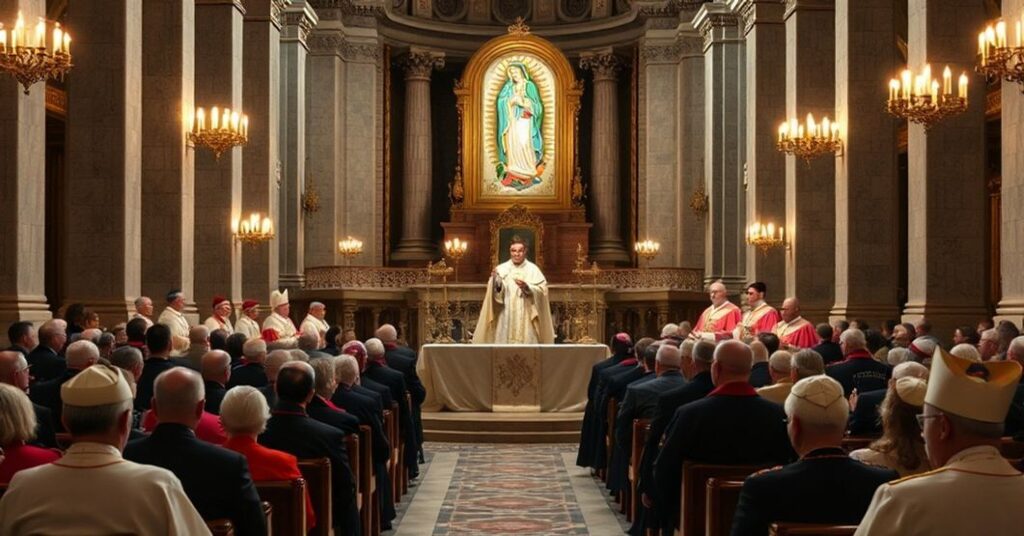 Solemne zgromadzenie w bazylice św. Piotra z uzurpatorem Robertem Prevostem jako 'Leo XIV' przewodniczącym fałszywemu rytuałowi ku czci rzekomej Matki Bożej z Guadalupe.