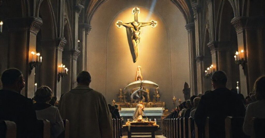 Obraz przedstawiający błędne interpretacje Mszy Pasterskiej przez uzurpatora Szymona Stułkowskiego w Płocku