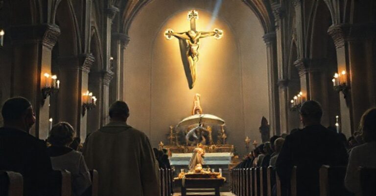 Obraz przedstawiający błędne interpretacje Mszy Pasterskiej przez uzurpatora Szymona Stułkowskiego w Płocku